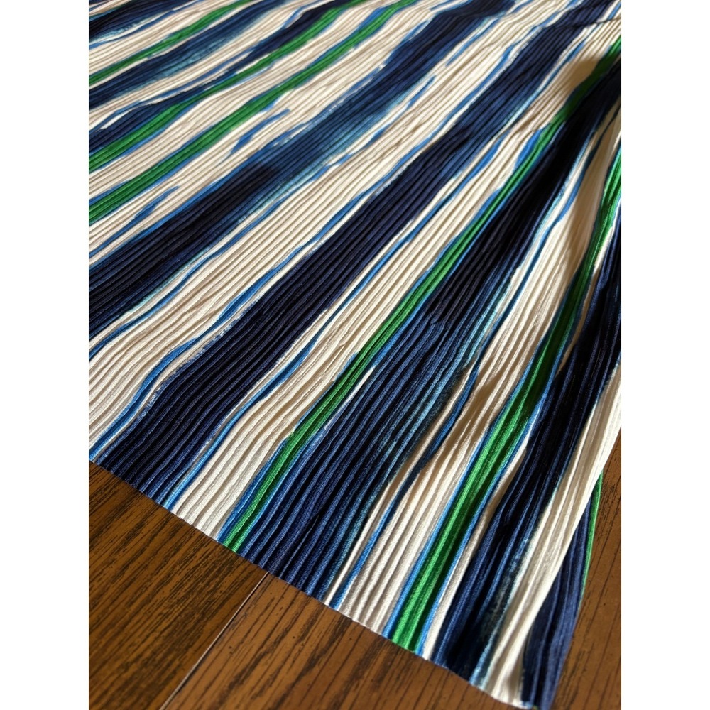 Chicos Women Blouse Pleated Size 2 Large Blue Green Striped Ruffle Sleeve V-Neck - Picture 4 of 10